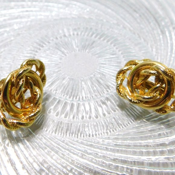 Triple Knotted Braided Rope Gold Tone Clip on Earrings Womens Fashion Jewelry - Picture 5 of 7